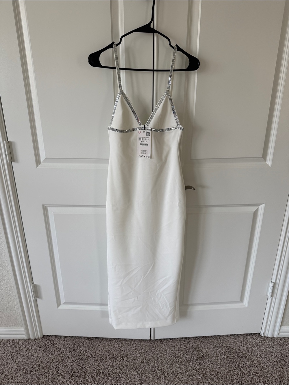 Zara white rhinestone strap midi dress (slip-style)